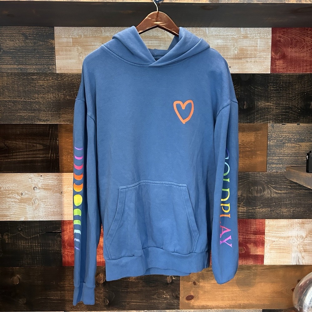 Coldplay Moon Music Spheres 2025 World Tour Hoodie Blue Mens Large Pullover